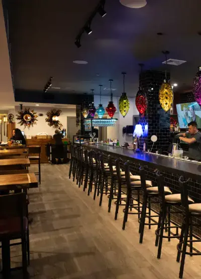 Rio Viejo bar with colorful Mexican glass lamps